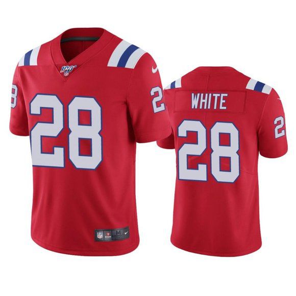 Men New England Patriots #28 James White Nike Red 100th Limited NFL Jersey